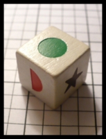 Dice : Dice - Game Dice - Unknown Large Wooden White with Colored Shapes - Trade MN Jan 2010